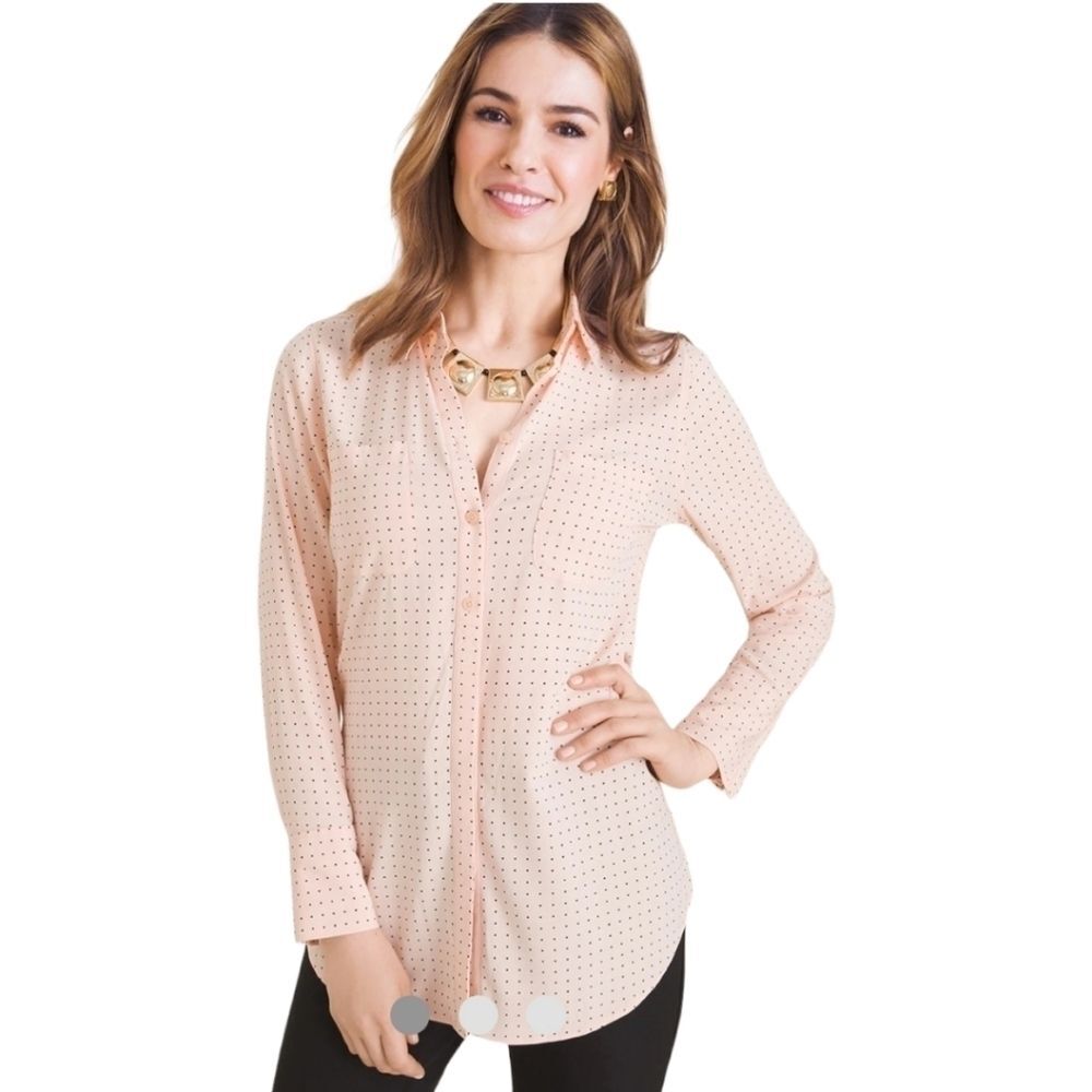Chico's Silky Soft Pindot Half-Placket Shirt blouse 3 (XL)